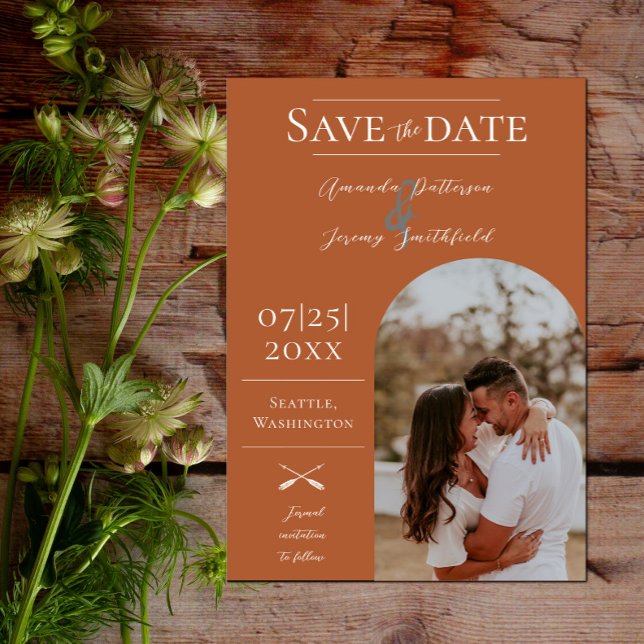 Save The Date Photo moderne Boho Arch | Orange brulé (Modern Arch Photo Save the Date - Burnt Orange)