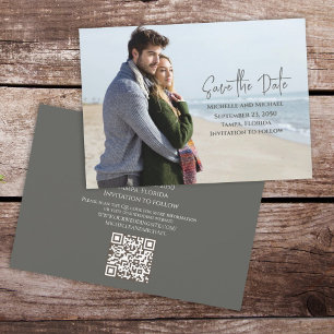 Save The Date Photo moderne Calligraphie tendance Simple QR Code