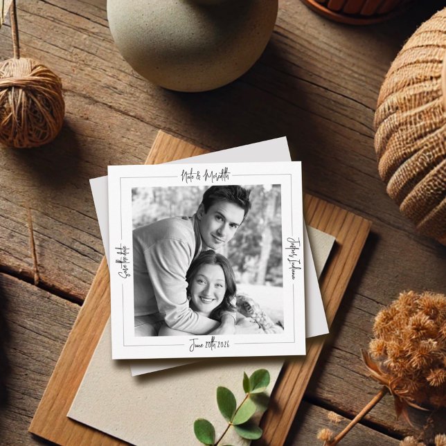 Save The Date Photo moderne classique noir et blanc (Créateur téléchargé)