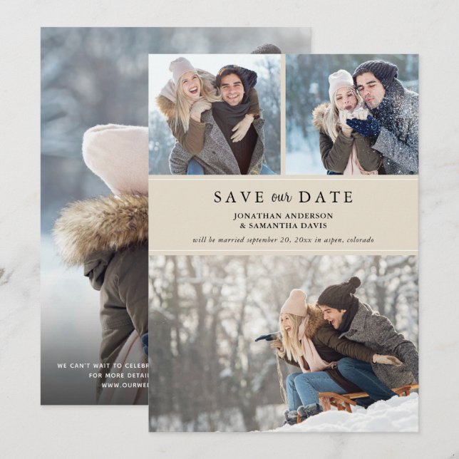 Save The Date Photo moderne Collage couleur sable de sable Enreg (Devant / Derrière)