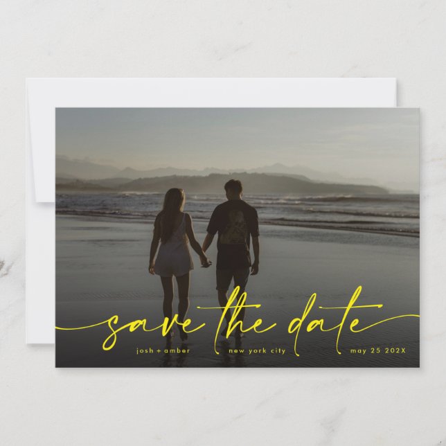 Save The Date Photo moderne de la main jaune soleil illuminant (Devant)