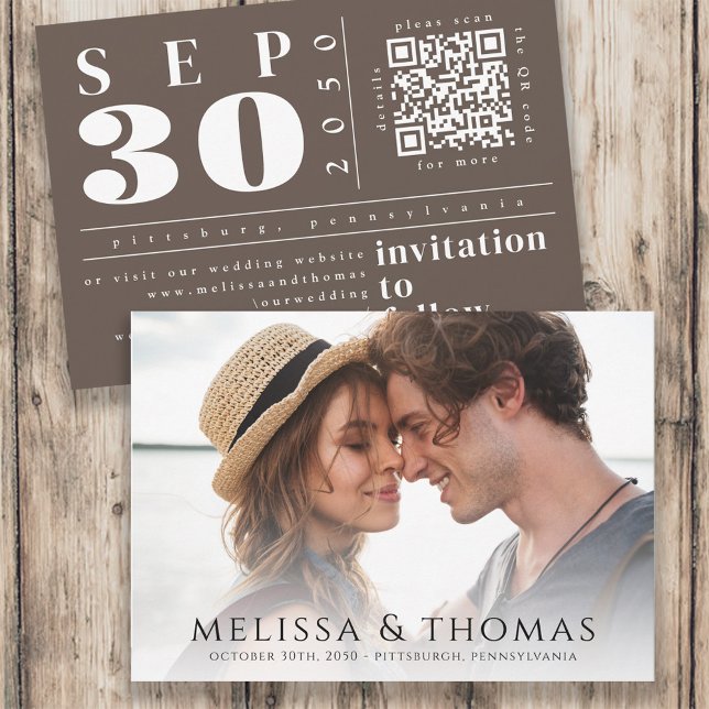 Save The Date Photo Moderne Enregistrer la Date Code QR Simple M (Créateur téléchargé)
