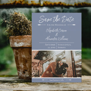 Save The Date Photo Moderne Enregistrer La Date Dusty Blue