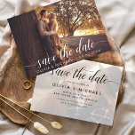 Save The Date Photo moderne Enregistrer la date manuscrite<br><div class="desc">Mariage écrit à la main Enregistrer les cartes de dates qui ont une photo sur le devant et le dos. Les cartes Save the Date Fall, Automne, Hiver, Printemps ou Été contiennent une typographie manuscrite moderne avec des caractères cursifs, qui sont élégants, simples et modernes à utiliser après que vous...</div>