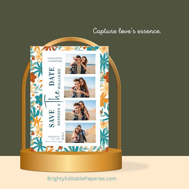 Save The Date Photo Moderne Fleur sauvage Abstrait Bright Art (Chic date announcement.)