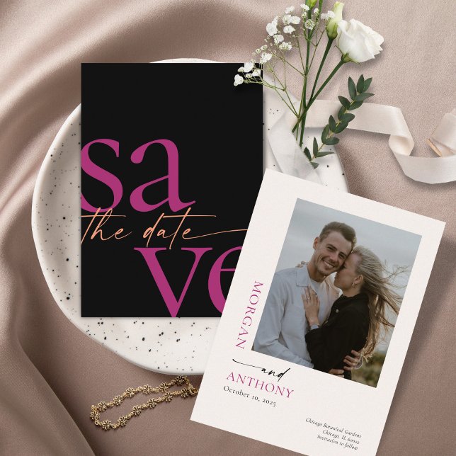Save The Date Photo moderne Gras Magenta Melon Noir (Créateur téléchargé)