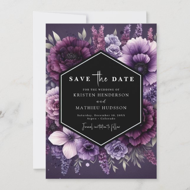 Save The Date Photo moderne Mariage floral violet (Devant)