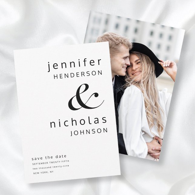 Save The Date Photo moderne noir et blanc avec esperluette (Modern Black & White Ampersand Photo Save The Date)