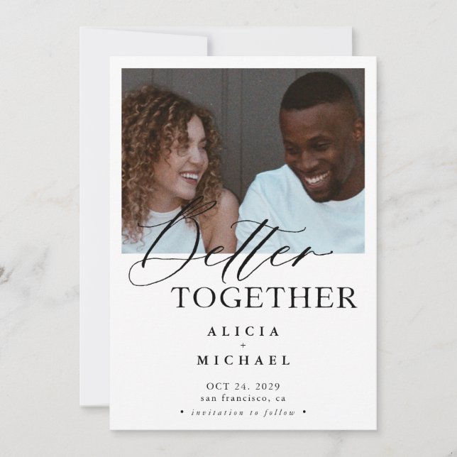 Save The Date Photo moderne noir script simple mariage (Devant)