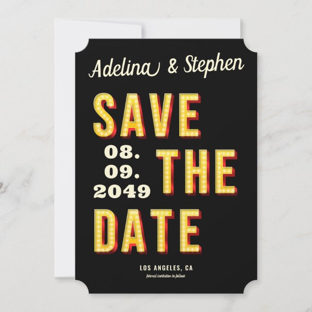Save The Date Photo moderne Retro Light Marquee Style Broadway (Devant)