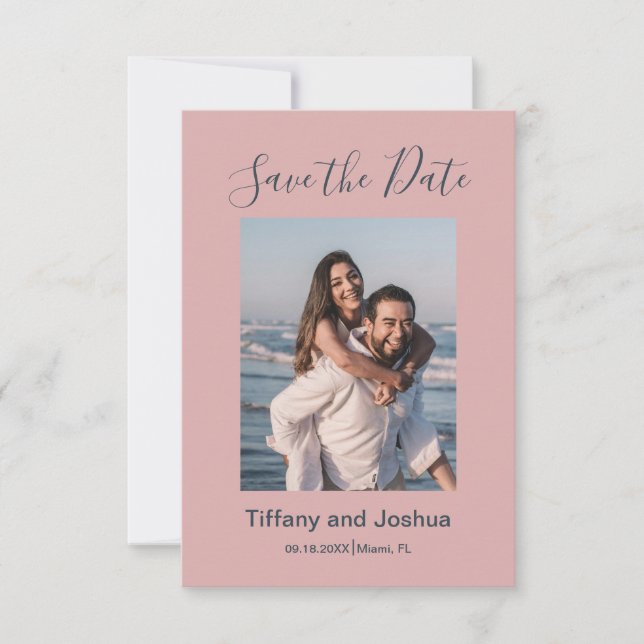 Save The Date Photo Moderne Rose Poussiéreux (Devant)