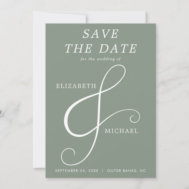 Save The Date Photo moderne Sage Green Ampersand Élégante (Devant)
