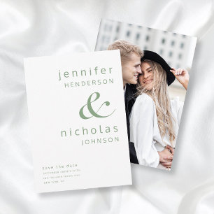Save The Date Photo moderne Sage Green Ampersand Typographie