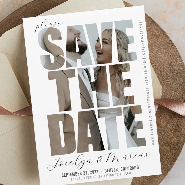 Save The Date Photo moderne unique Mariage simple Enregistrer la (Unique simple modern elegant engagement photo script website wedding invitation save the date)