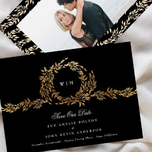 Save The Date Photo Monogram Black Crest Classic Mariage or