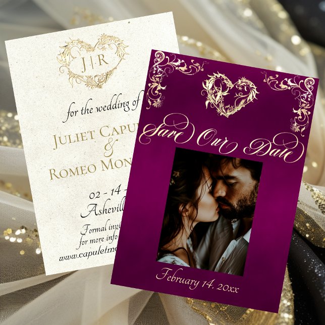 Save The Date Photo & Monogramme Cœur - Prune (Créateur téléchargé)