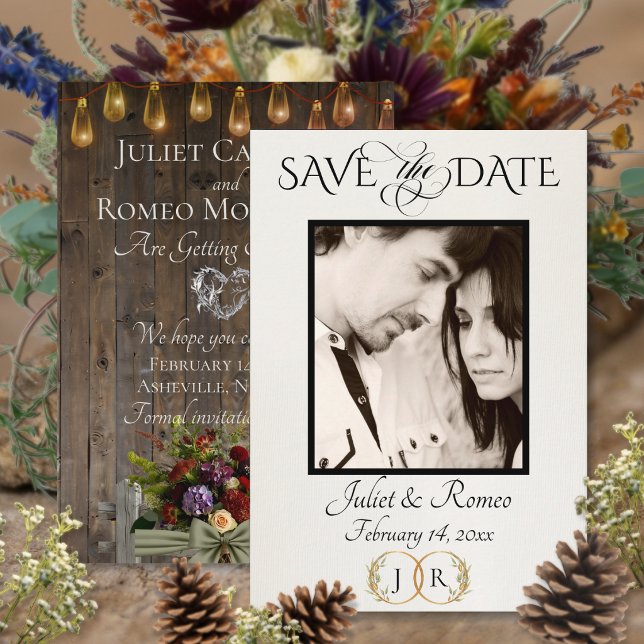 Save The Date Photo, Monogramme de fleurs sauvages et de feuille (Créateur téléchargé)