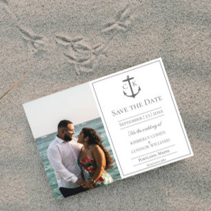 Save The Date Photo Monogramme marine blanc Enregistrer la date