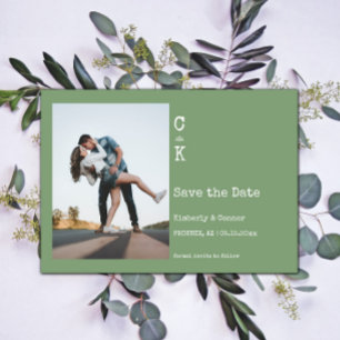 Save The Date Photo Monogramme minimaliste Moss Green