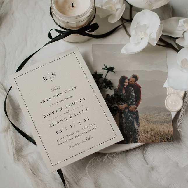 Save The Date Photo Monogramme noir et écrin classique (Créateur téléchargé)