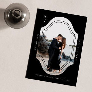 Save The Date Photo Monogramme Personnalisé Noir & Blanc Minimal