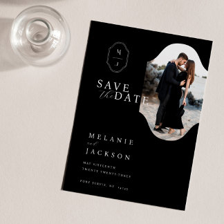 Save The Date Photo Monogramme Personnalisé Noir & Blanc Minimal
