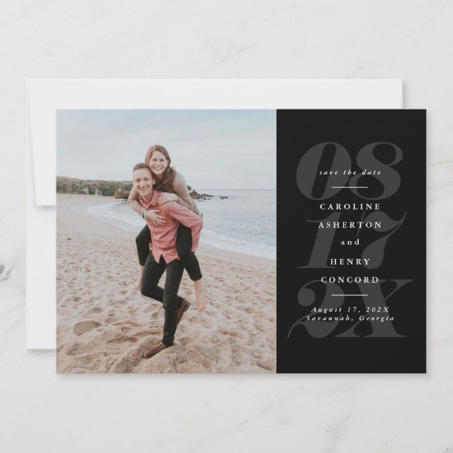Save The Date Photo noir et blanc avec date en gras (Devant)
