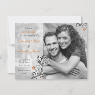 Save The Date Photo noir et blanc Orange Trim Enregistrer la dat