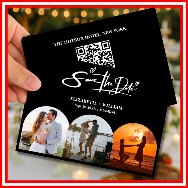 Save The Date Photo noir et blanc QR Code Mariage élégant (Créateur téléchargé)