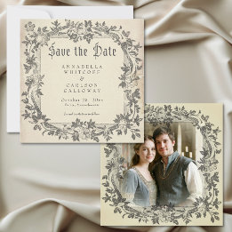 Save The Date Photo noir vintage à l'eau-forte de fantasy médiév