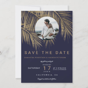 Save The Date Photo or palmier bleu marine enregistrer la date