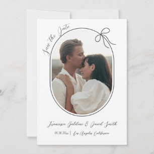 Save The Date Photo ovale avec bordure fine et nœud minimal