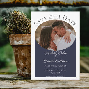 Save The Date Photo ovale simple Enregistrer la date   bleu mari