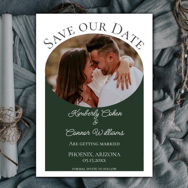 Save The Date Photo ovale simple Enregistrer la date | Emerald G (Emerald Green Simple Oval Photo Save the Date)