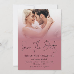 Save The Date Photo Overlay QR Rose Gold Black Script Mariage