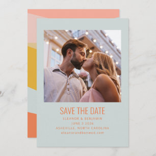 Save The Date Photo Pastel moderne géométrique bleu clair Pêche