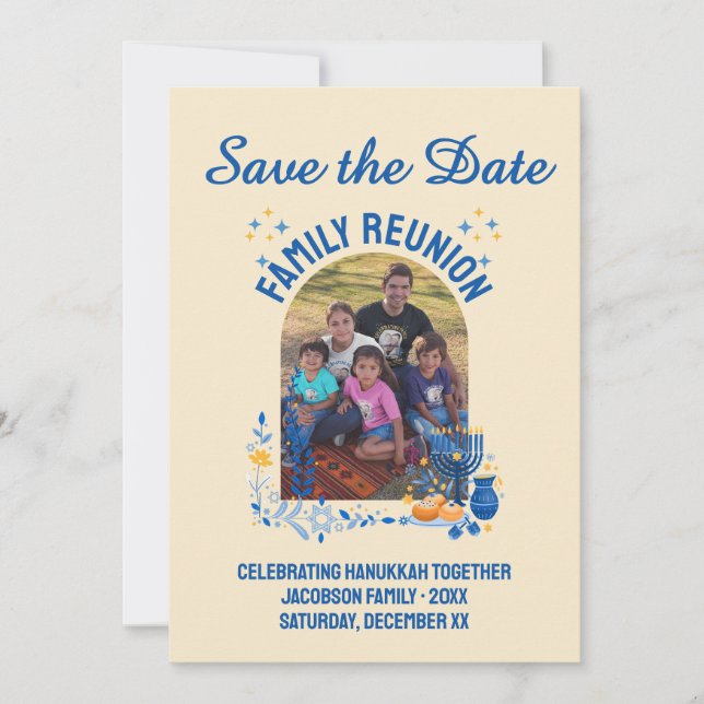 Save The Date Photo personnalisable HANOUKKA FAMILLE REUNION (Devant)