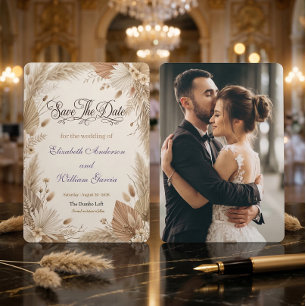 Save The Date Photo personnalisé Bohème Pampas Floral Rustique