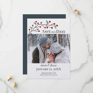 Save The Date Photo personnalisée de Red Winter Berries