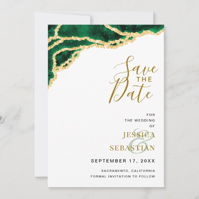 Save The Date Photo personnalisée QR Code Blanc Emerald Gold Mod (Devant)