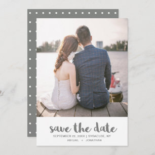 Save The Date Photo Pois gris et blanc simple