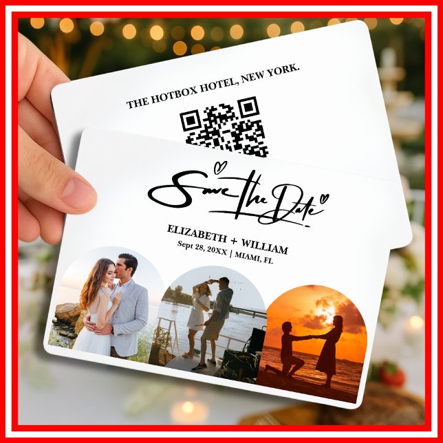 Save The Date Photo QR Code Mariage Élégant Noir et Blanc (Créateur téléchargé)
