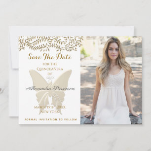 Save The Date Photo Quinceanera Gold