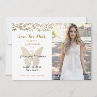 Save The Date Photo Quinceanera Gold