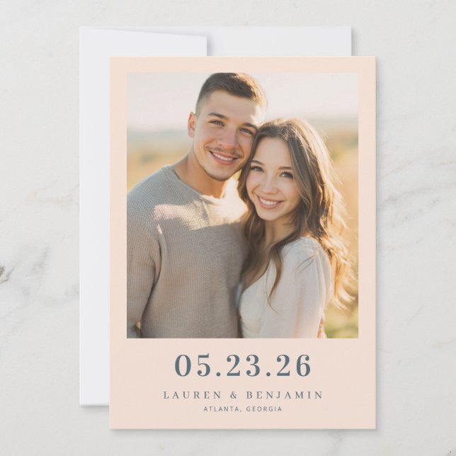 Save The Date Photo Romantique Beige Chaud (Devant)