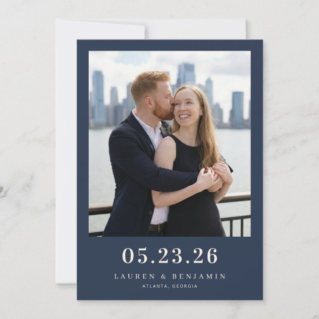 Save The Date Photo romantique de la marine chaleureuse (Devant)