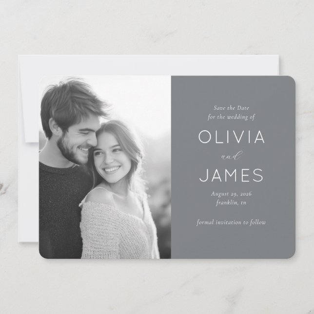 Save The Date Photo romantique en nuances de gris (Devant)