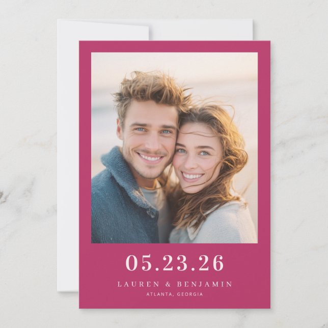 Save The Date Photo Romantique Magenta Joyeuse (Devant)