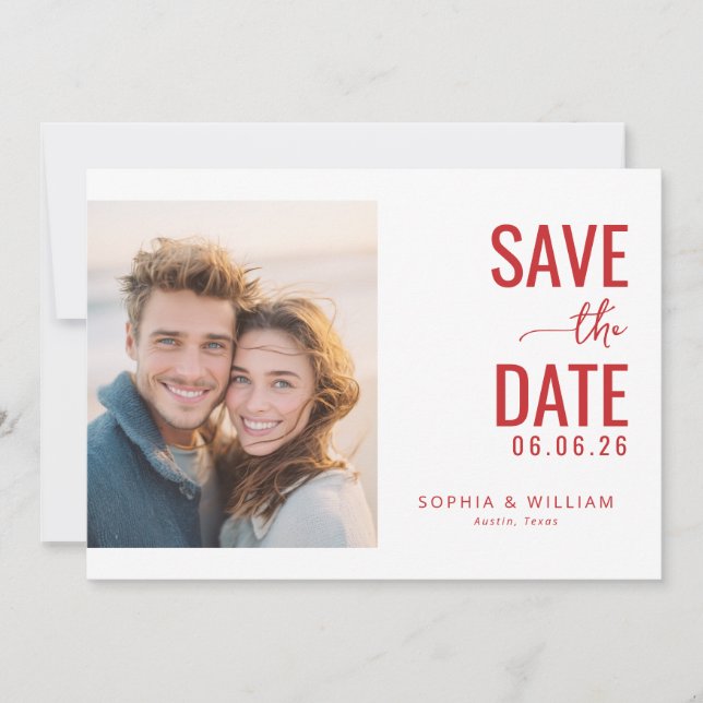 Save The Date Photo romantique rouge chaud (Devant)