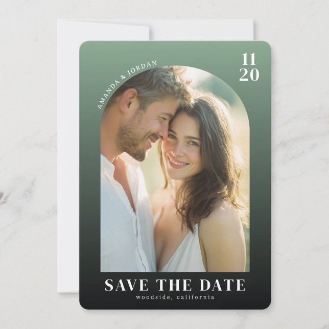 Save The Date Photo Romantique Vert Chaud (Devant)